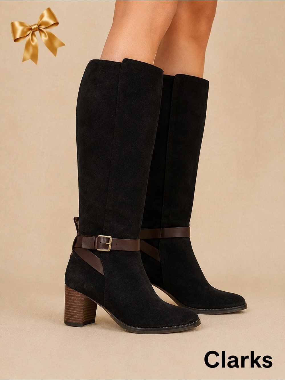 Clarks Knee-High Black Suede Boots 7.5
